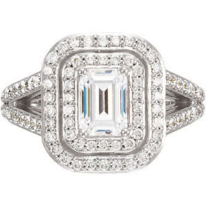 Cubic Zirconia Engagement Ring- The Dara (Emerald-Cut Split-Band with Pave) - Image 5