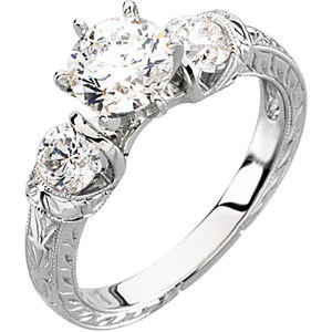 Cubic Zirconia Engagement Ring- The Deanna (Customizable Semi-Solitaire with Leafy-inscribed Band) - Image 3