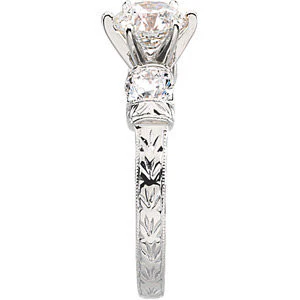 Cubic Zirconia Engagement Ring- The Deanna (Customizable Semi-Solitaire with Leafy-inscribed Band) - Image 4