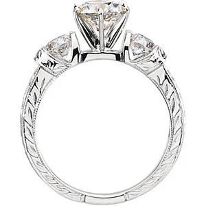 Cubic Zirconia Engagement Ring- The Deanna (Customizable Semi-Solitaire with Leafy-inscribed Band) - Image 5