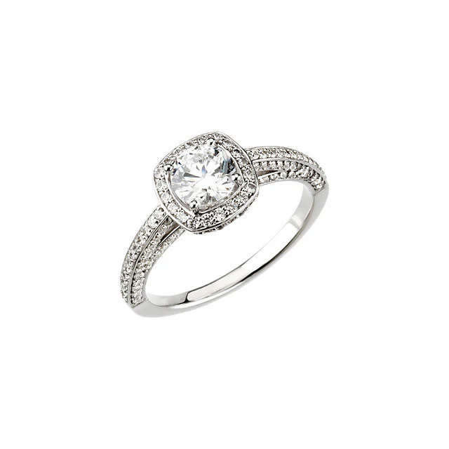 Cubic Zirconia Engagement Ring- The Elayne (Round Halo-Style with Pave) - Image 3