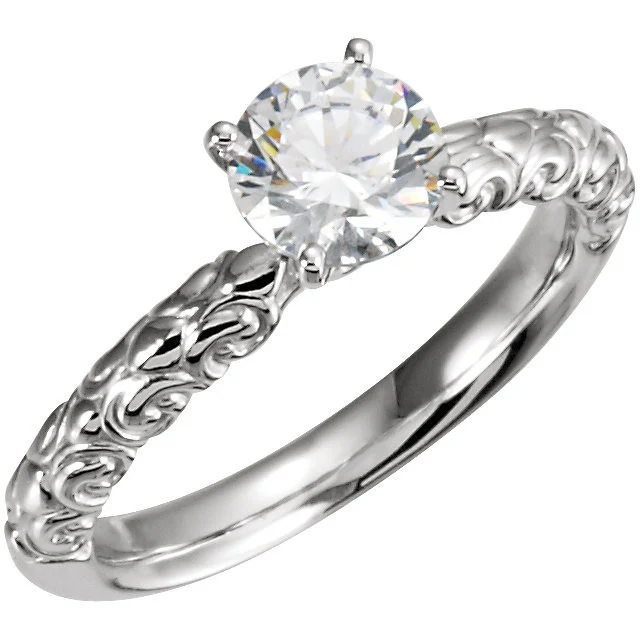 Cubic Zirconia Engagement Ring- The Emily (1 Carat Round Solitaire with Sculptural Eternity Band) - Image 3