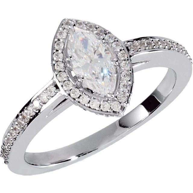 Cubic Zirconia Engagement Ring- The Erica (Marquise or Pear Cut Cathedral Halo Pave Band) - Image 3