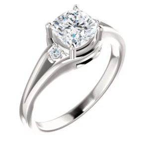 Cubic Zirconia Engagement Ring- The Erma (Customizable Cushion Cut 3-stone Style with Small Round Cut Accents and Tapered Split Band) - Image 2
