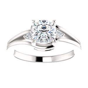 Cubic Zirconia Engagement Ring- The Erma (Customizable Cushion Cut 3-stone Style with Small Round Cut Accents and Tapered Split Band) - Image 4