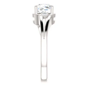 Cubic Zirconia Engagement Ring- The Erma (Customizable Cushion Cut 3-stone Style with Small Round Cut Accents and Tapered Split Band) - Image 5
