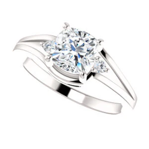 Cubic Zirconia Engagement Ring- The Erma (Customizable Cushion Cut 3-stone Style with Small Round Cut Accents and Tapered Split Band) - Image 6