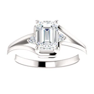 Cubic Zirconia Engagement Ring- The Erma (Customizable Emerald Cut 3-stone Style with Small Round Cut Accents and Tapered Split Band) - Image 4