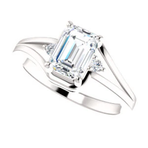 Cubic Zirconia Engagement Ring- The Erma (Customizable Emerald Cut 3-stone Style with Small Round Cut Accents and Tapered Split Band) - Image 6