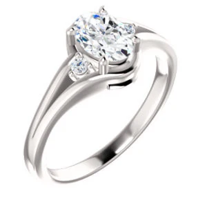 Cubic Zirconia Engagement Ring- The Erma (Customizable Oval Cut 3-stone Style with Small Round Cut Accents and Tapered Split Band) - Image 2