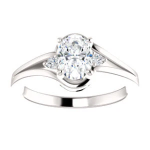 Cubic Zirconia Engagement Ring- The Erma (Customizable Oval Cut 3-stone Style with Small Round Cut Accents and Tapered Split Band) - Image 4