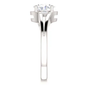 Cubic Zirconia Engagement Ring- The Erma (Customizable Oval Cut 3-stone Style with Small Round Cut Accents and Tapered Split Band) - Image 5