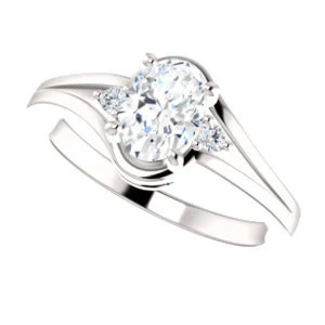 Cubic Zirconia Engagement Ring- The Erma (Customizable Oval Cut 3-stone Style with Small Round Cut Accents and Tapered Split Band) - Image 6