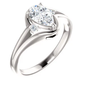 Cubic Zirconia Engagement Ring- The Erma (Customizable Pear Cut 3-stone Style with Small Round Cut Accents and Tapered Split Band) - Image 2