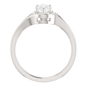 Cubic Zirconia Engagement Ring- The Erma (Customizable Pear Cut 3-stone Style with Small Round Cut Accents and Tapered Split Band) - Image 3