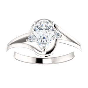 Cubic Zirconia Engagement Ring- The Erma (Customizable Pear Cut 3-stone Style with Small Round Cut Accents and Tapered Split Band) - Image 4
