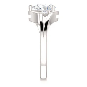 Cubic Zirconia Engagement Ring- The Erma (Customizable Pear Cut 3-stone Style with Small Round Cut Accents and Tapered Split Band) - Image 5