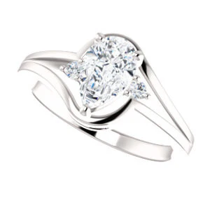 Cubic Zirconia Engagement Ring- The Erma (Customizable Pear Cut 3-stone Style with Small Round Cut Accents and Tapered Split Band) - Image 6