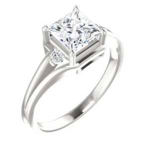 Cubic Zirconia Engagement Ring- The Erma (Customizable Princess Cut 3-stone Style with Small Round Cut Accents and Tapered Split Band) - Image 2