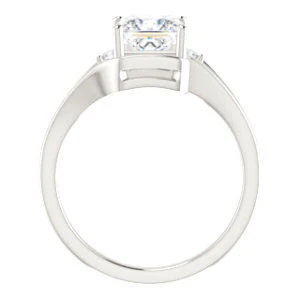 Cubic Zirconia Engagement Ring- The Erma (Customizable Princess Cut 3-stone Style with Small Round Cut Accents and Tapered Split Band) - Image 3