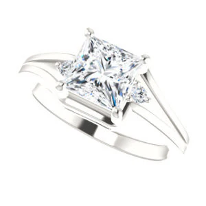 Cubic Zirconia Engagement Ring- The Erma (Customizable Princess Cut 3-stone Style with Small Round Cut Accents and Tapered Split Band) - Image 6