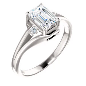 Cubic Zirconia Engagement Ring- The Erma (Customizable Radiant Cut 3-stone Style with Small Round Cut Accents and Tapered Split Band) - Image 2