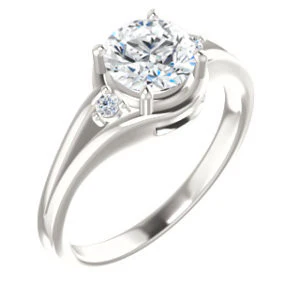 Cubic Zirconia Engagement Ring- The Erma (Customizable Round Cut 3-stone Style with Small Round Cut Accents and Tapered Split Band) - Image 2