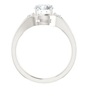 Cubic Zirconia Engagement Ring- The Erma (Customizable Round Cut 3-stone Style with Small Round Cut Accents and Tapered Split Band) - Image 3