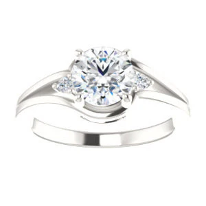 Cubic Zirconia Engagement Ring- The Erma (Customizable Round Cut 3-stone Style with Small Round Cut Accents and Tapered Split Band) - Image 4