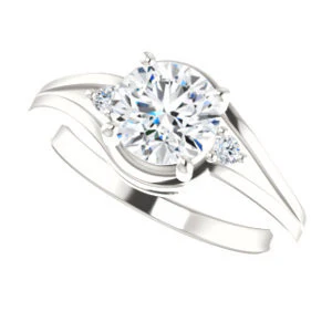 Cubic Zirconia Engagement Ring- The Erma (Customizable Round Cut 3-stone Style with Small Round Cut Accents and Tapered Split Band) - Image 6