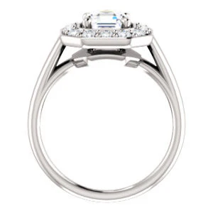 Cubic Zirconia Engagement Ring- The Esperanza (Customizable Cathedral-set Asscher Cut Style with Large Cluster Halo Accents and Tapered Band) - Image 3