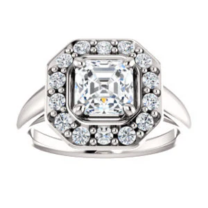 Cubic Zirconia Engagement Ring- The Esperanza (Customizable Cathedral-set Asscher Cut Style with Large Cluster Halo Accents and Tapered Band) - Image 4