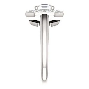 Cubic Zirconia Engagement Ring- The Esperanza (Customizable Cathedral-set Asscher Cut Style with Large Cluster Halo Accents and Tapered Band) - Image 5