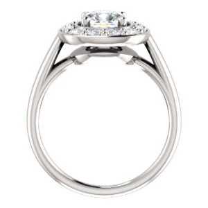 Cubic Zirconia Engagement Ring- The Esperanza (Customizable Cathedral-set Cushion Cut Style with Large Cluster Halo Accents and Tapered Band) - Image 3