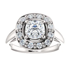 Cubic Zirconia Engagement Ring- The Esperanza (Customizable Cathedral-set Cushion Cut Style with Large Cluster Halo Accents and Tapered Band) - Image 4