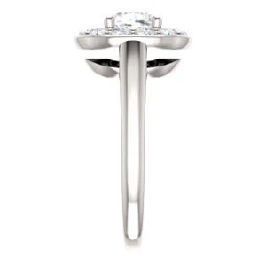 Cubic Zirconia Engagement Ring- The Esperanza (Customizable Cathedral-set Cushion Cut Style with Large Cluster Halo Accents and Tapered Band) - Image 5