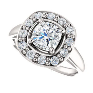 Cubic Zirconia Engagement Ring- The Esperanza (Customizable Cathedral-set Cushion Cut Style with Large Cluster Halo Accents and Tapered Band) - Image 6