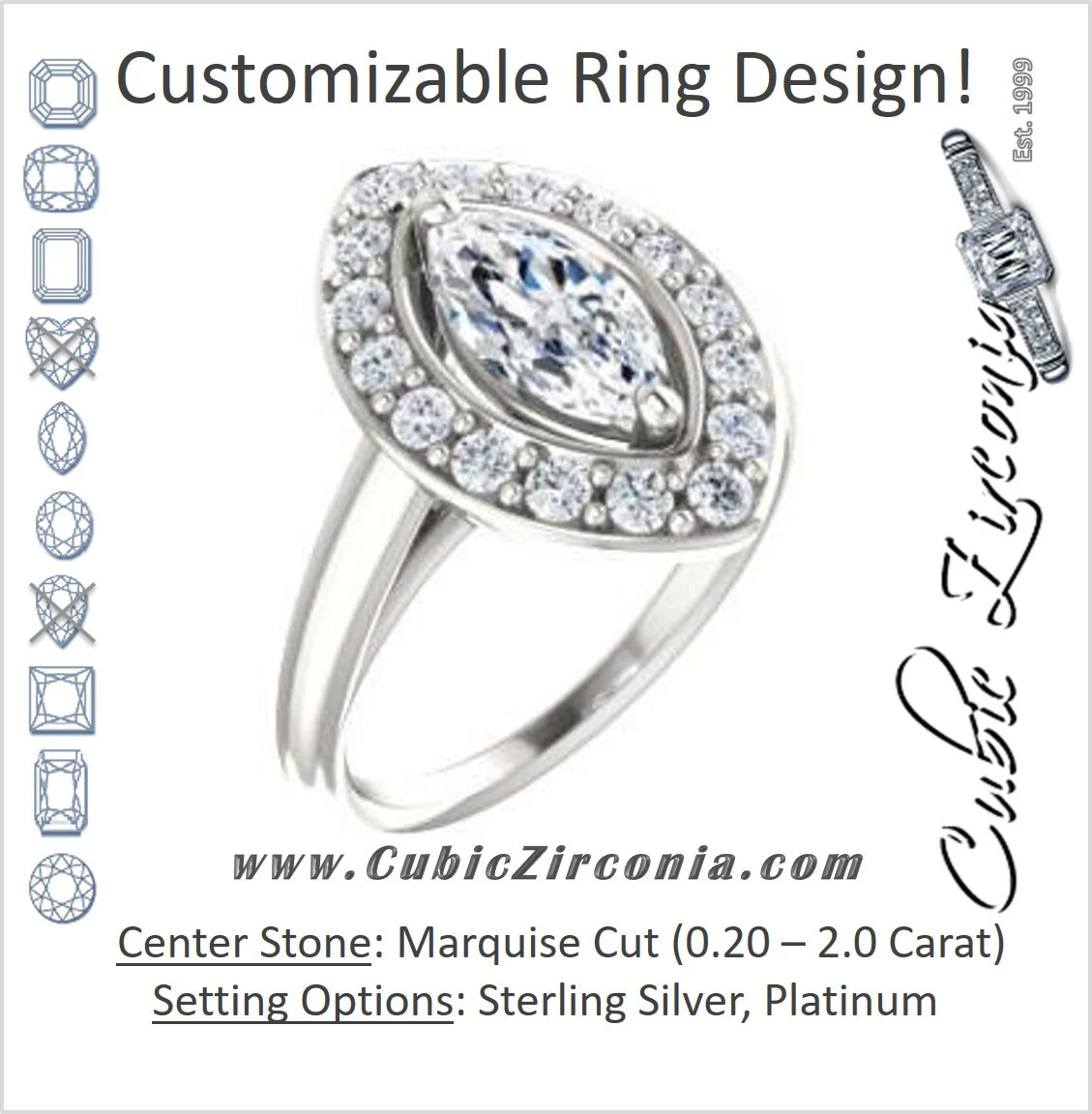 Cubic Zirconia Engagement Ring- The Esperanza (Customizable Cathedral-set Marquise Cut Style with Large Cluster Halo Accents and Tapered Band)