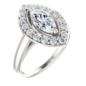 Cubic Zirconia Engagement Ring- The Esperanza (Customizable Cathedral-set Marquise Cut Style with Large Cluster Halo Accents and Tapered Band) - Image 2