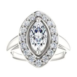 Cubic Zirconia Engagement Ring- The Esperanza (Customizable Cathedral-set Marquise Cut Style with Large Cluster Halo Accents and Tapered Band) - Image 4