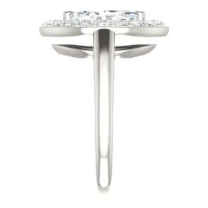 Cubic Zirconia Engagement Ring- The Esperanza (Customizable Cathedral-set Marquise Cut Style with Large Cluster Halo Accents and Tapered Band) - Image 5