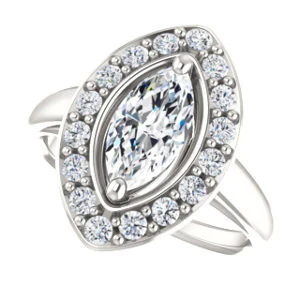 Cubic Zirconia Engagement Ring- The Esperanza (Customizable Cathedral-set Marquise Cut Style with Large Cluster Halo Accents and Tapered Band) - Image 6