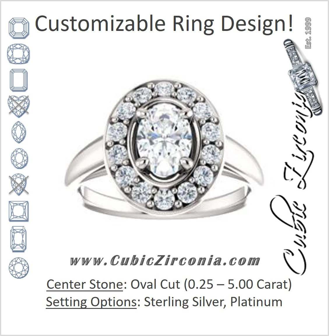 Cubic Zirconia Engagement Ring- The Esperanza (Customizable Cathedral-set Oval Cut Style with Large Cluster Halo Accents and Tapered Band)
