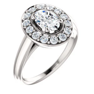 Cubic Zirconia Engagement Ring- The Esperanza (Customizable Cathedral-set Oval Cut Style with Large Cluster Halo Accents and Tapered Band) - Image 2