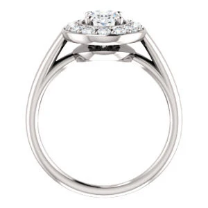 Cubic Zirconia Engagement Ring- The Esperanza (Customizable Cathedral-set Oval Cut Style with Large Cluster Halo Accents and Tapered Band) - Image 3