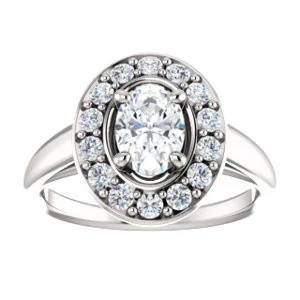 Cubic Zirconia Engagement Ring- The Esperanza (Customizable Cathedral-set Oval Cut Style with Large Cluster Halo Accents and Tapered Band) - Image 4