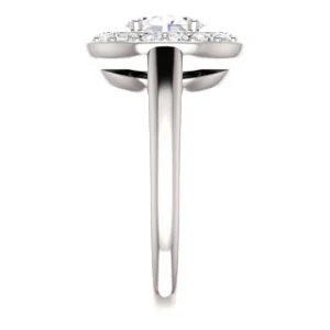 Cubic Zirconia Engagement Ring- The Esperanza (Customizable Cathedral-set Oval Cut Style with Large Cluster Halo Accents and Tapered Band) - Image 5