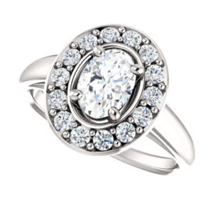 Cubic Zirconia Engagement Ring- The Esperanza (Customizable Cathedral-set Oval Cut Style with Large Cluster Halo Accents and Tapered Band) - Image 6