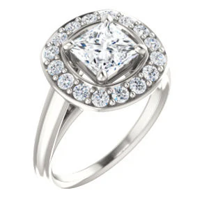 Cubic Zirconia Engagement Ring- The Esperanza (Customizable Cathedral-set Princess Cut Style with Large Cluster Halo Accents and Tapered Band) - Image 2