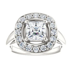 Cubic Zirconia Engagement Ring- The Esperanza (Customizable Cathedral-set Princess Cut Style with Large Cluster Halo Accents and Tapered Band) - Image 4